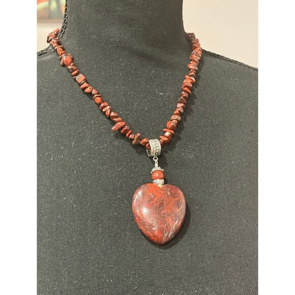 Vintage Jay King Mine Finds DTR 925 Silver Red Jasper Heart Pendant Necklace - Picture 5 of 14